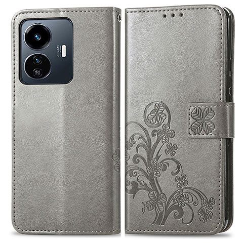 Funda de Cuero Cartera con Soporte Flores Carcasa para Vivo Y77e t1 Gris