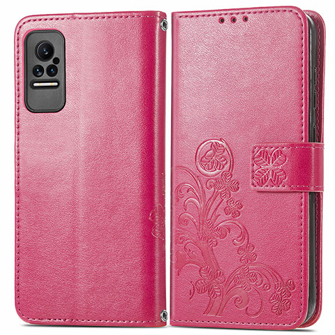 Funda de Cuero Cartera con Soporte Flores Carcasa para Xiaomi Civi 5G Rojo