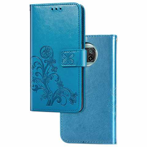 Funda de Cuero Cartera con Soporte Flores Carcasa para Xiaomi Mi 10i 5G Azul