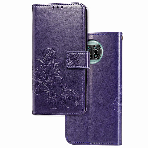 Funda de Cuero Cartera con Soporte Flores Carcasa para Xiaomi Mi 10i 5G Morado