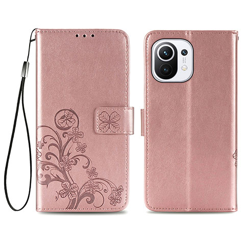 Funda de Cuero Cartera con Soporte Flores Carcasa para Xiaomi Mi 11 Lite 4G Rosa