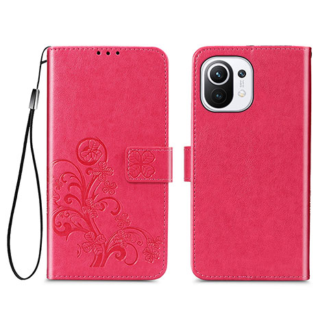 Funda de Cuero Cartera con Soporte Flores Carcasa para Xiaomi Mi 11 Lite 5G NE Rojo