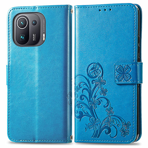 Funda de Cuero Cartera con Soporte Flores Carcasa para Xiaomi Mi 11 Pro 5G Azul