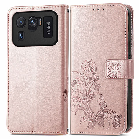 Funda de Cuero Cartera con Soporte Flores Carcasa para Xiaomi Mi 11 Ultra 5G Rosa