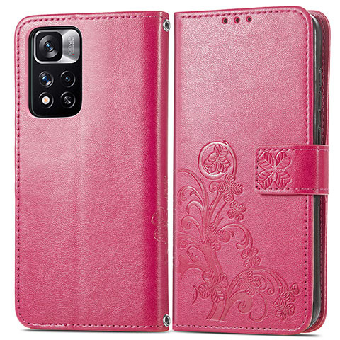 Funda de Cuero Cartera con Soporte Flores Carcasa para Xiaomi Mi 11i 5G (2022) Rojo