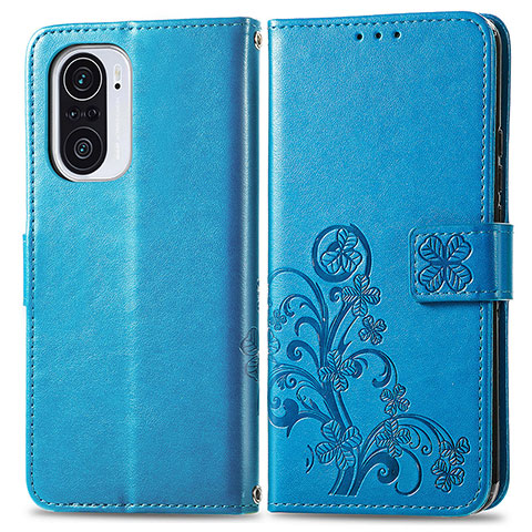 Funda de Cuero Cartera con Soporte Flores Carcasa para Xiaomi Mi 11i 5G Azul