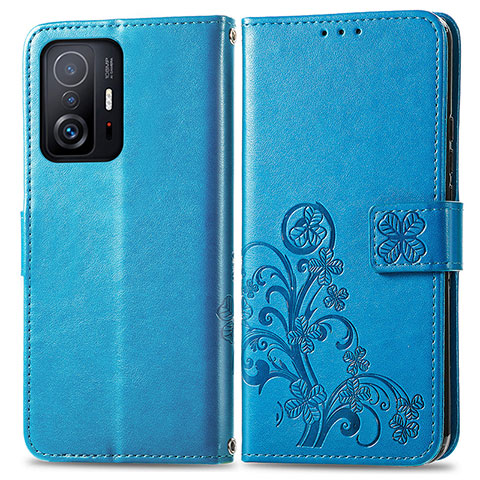 Funda de Cuero Cartera con Soporte Flores Carcasa para Xiaomi Mi 11T 5G Azul