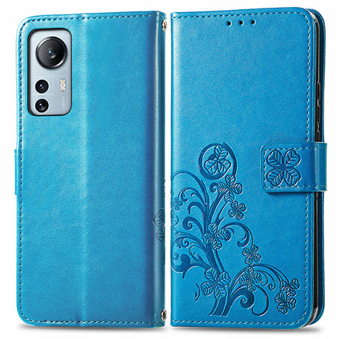 Funda de Cuero Cartera con Soporte Flores Carcasa para Xiaomi Mi 12 Lite 5G Azul