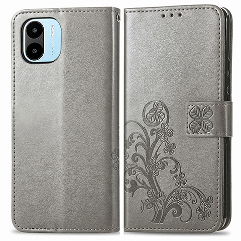 Funda de Cuero Cartera con Soporte Flores Carcasa para Xiaomi Poco C50 Gris