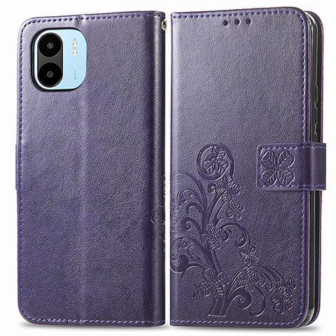 Funda de Cuero Cartera con Soporte Flores Carcasa para Xiaomi Poco C51 Morado