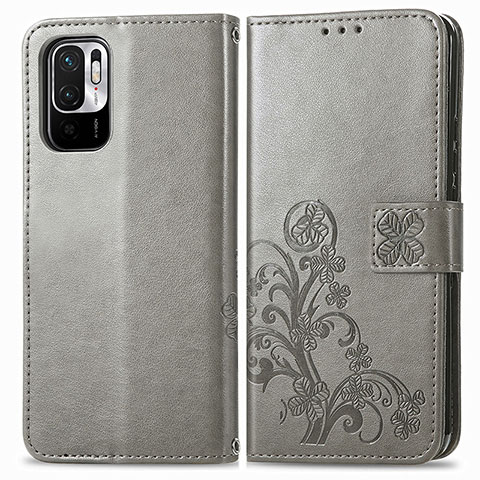 Funda de Cuero Cartera con Soporte Flores Carcasa para Xiaomi POCO M3 Pro 5G Gris