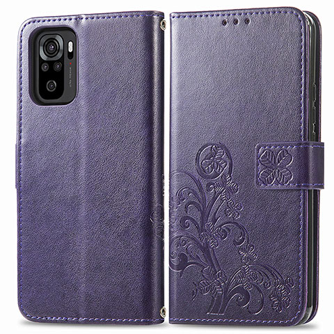 Funda de Cuero Cartera con Soporte Flores Carcasa para Xiaomi Poco M5S Morado