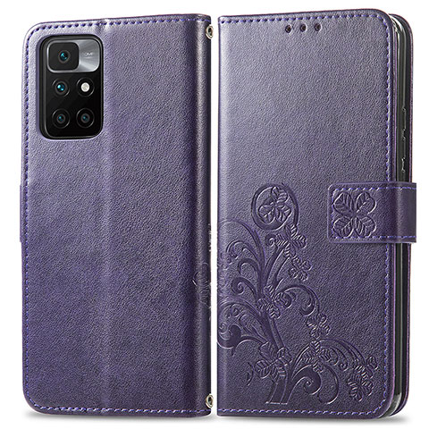 Funda de Cuero Cartera con Soporte Flores Carcasa para Xiaomi Redmi 10 (2022) Morado