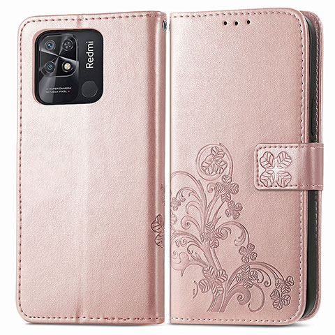 Funda de Cuero Cartera con Soporte Flores Carcasa para Xiaomi Redmi 10 India Rosa