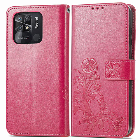 Funda de Cuero Cartera con Soporte Flores Carcasa para Xiaomi Redmi 10 Power Rojo