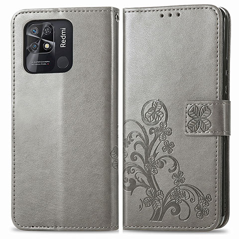 Funda de Cuero Cartera con Soporte Flores Carcasa para Xiaomi Redmi 10C 4G Gris