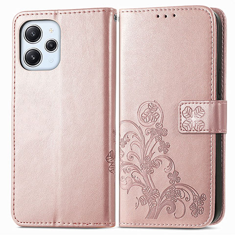 Funda de Cuero Cartera con Soporte Flores Carcasa para Xiaomi Redmi 12 4G Oro Rosa