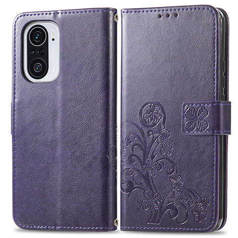 Funda de Cuero Cartera con Soporte Flores Carcasa para Xiaomi Redmi K40 5G Morado