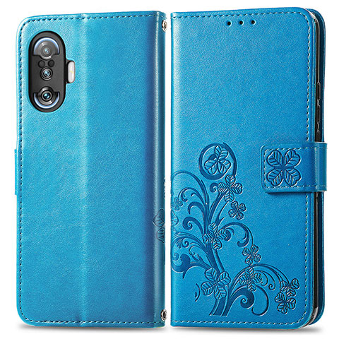 Funda de Cuero Cartera con Soporte Flores Carcasa para Xiaomi Redmi K40 Gaming 5G Azul