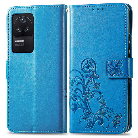 Funda de Cuero Cartera con Soporte Flores Carcasa para Xiaomi Redmi K40S 5G Azul