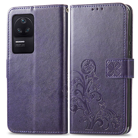 Funda de Cuero Cartera con Soporte Flores Carcasa para Xiaomi Redmi K40S 5G Morado