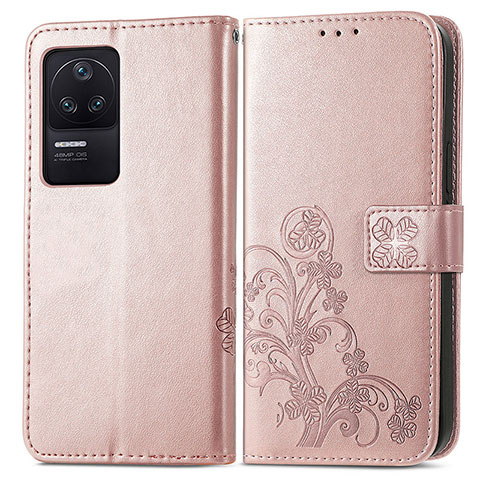 Funda de Cuero Cartera con Soporte Flores Carcasa para Xiaomi Redmi K40S 5G Rosa