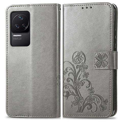 Funda de Cuero Cartera con Soporte Flores Carcasa para Xiaomi Redmi K50 5G Gris