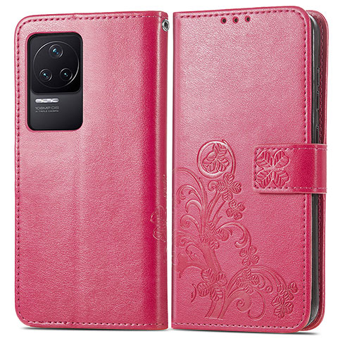 Funda de Cuero Cartera con Soporte Flores Carcasa para Xiaomi Redmi K50 Pro 5G Rojo