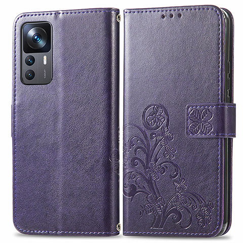 Funda de Cuero Cartera con Soporte Flores Carcasa para Xiaomi Redmi K50 Ultra 5G Morado