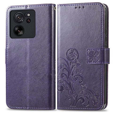 Funda de Cuero Cartera con Soporte Flores Carcasa para Xiaomi Redmi K60 Ultra 5G Morado