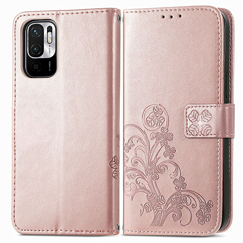 Funda de Cuero Cartera con Soporte Flores Carcasa para Xiaomi Redmi Note 10 5G Rosa