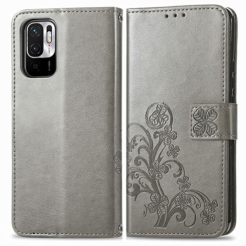 Funda de Cuero Cartera con Soporte Flores Carcasa para Xiaomi Redmi Note 10 JE 5G Gris