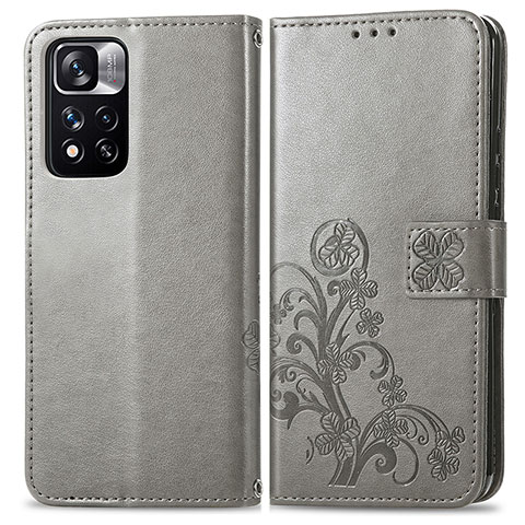 Funda de Cuero Cartera con Soporte Flores Carcasa para Xiaomi Redmi Note 11 Pro+ Plus 5G Gris