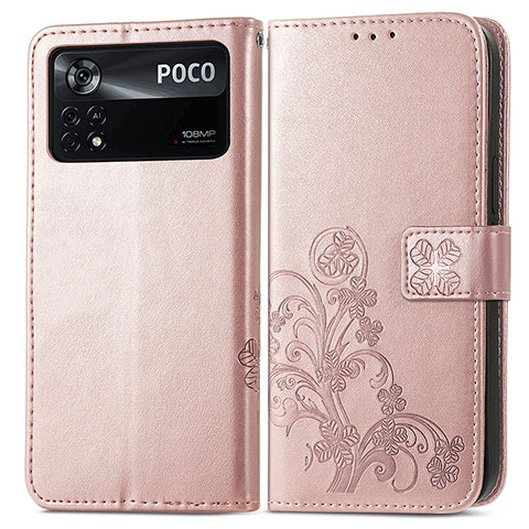 Funda de Cuero Cartera con Soporte Flores Carcasa para Xiaomi Redmi Note 11E Pro 5G Rosa