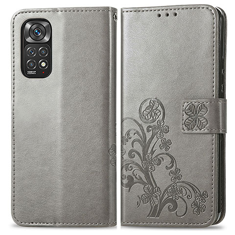 Funda de Cuero Cartera con Soporte Flores Carcasa para Xiaomi Redmi Note 12 Pro 4G Gris