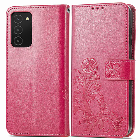 Funda de Cuero Cartera con Soporte Flores Carcasa S01D para Samsung Galaxy F02S SM-E025F Rosa Roja