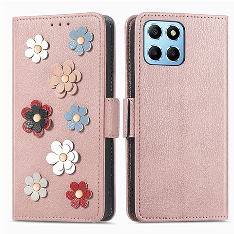 Funda de Cuero Cartera con Soporte Flores Carcasa S02D para Huawei Honor 70 Lite 5G Oro Rosa