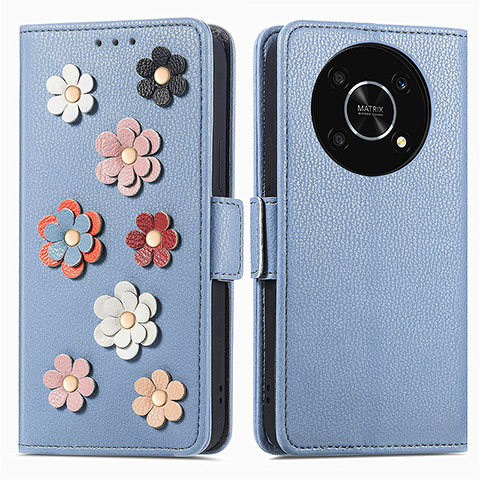 Funda de Cuero Cartera con Soporte Flores Carcasa S02D para Huawei Honor Magic4 Lite 5G Azul