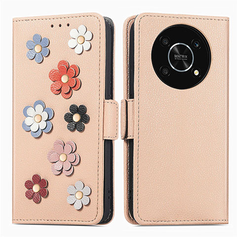 Funda de Cuero Cartera con Soporte Flores Carcasa S02D para Huawei Honor Magic4 Lite 5G Caqui