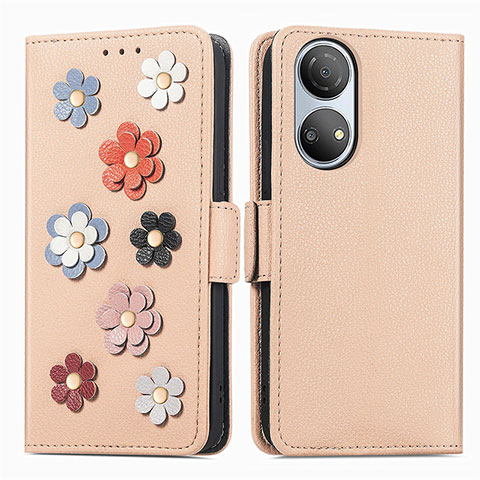 Funda de Cuero Cartera con Soporte Flores Carcasa S02D para Huawei Honor X7 Caqui