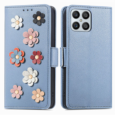 Funda de Cuero Cartera con Soporte Flores Carcasa S02D para Huawei Honor X8 4G Azul