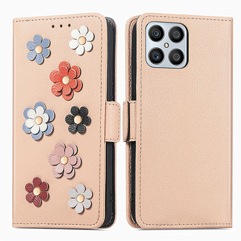 Funda de Cuero Cartera con Soporte Flores Carcasa S02D para Huawei Honor X8 4G Caqui