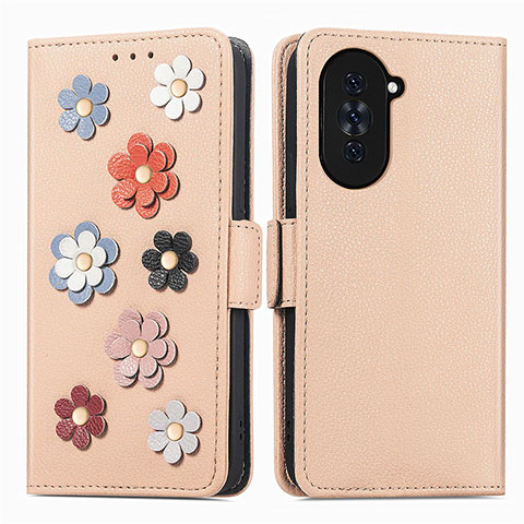 Funda de Cuero Cartera con Soporte Flores Carcasa S02D para Huawei Nova 10 Caqui