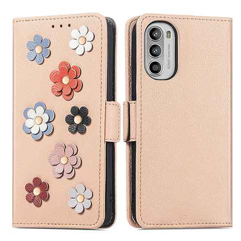 Funda de Cuero Cartera con Soporte Flores Carcasa S02D para Motorola Moto G82 5G Caqui