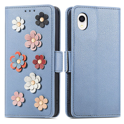 Funda de Cuero Cartera con Soporte Flores Carcasa S02D para Samsung Galaxy A22 5G SC-56B Azul