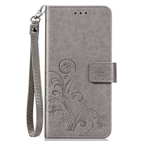 Funda de Cuero Cartera con Soporte Flores Carcasa S02D para Samsung Galaxy F41 Gris