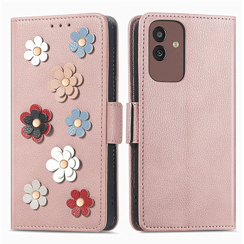 Funda de Cuero Cartera con Soporte Flores Carcasa S02D para Samsung Galaxy M13 5G Oro Rosa