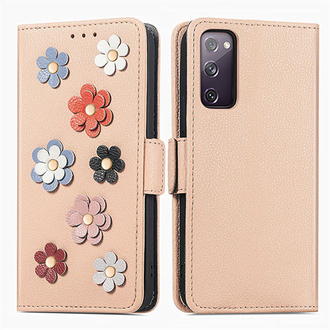 Funda de Cuero Cartera con Soporte Flores Carcasa S02D para Samsung Galaxy S20 FE 4G Caqui