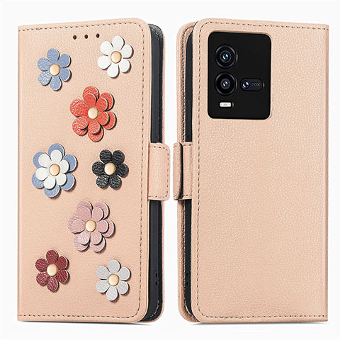 Funda de Cuero Cartera con Soporte Flores Carcasa S02D para Vivo iQOO 9T 5G Caqui