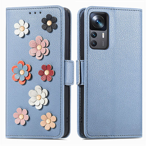 Funda de Cuero Cartera con Soporte Flores Carcasa S02D para Xiaomi Mi 12T 5G Azul